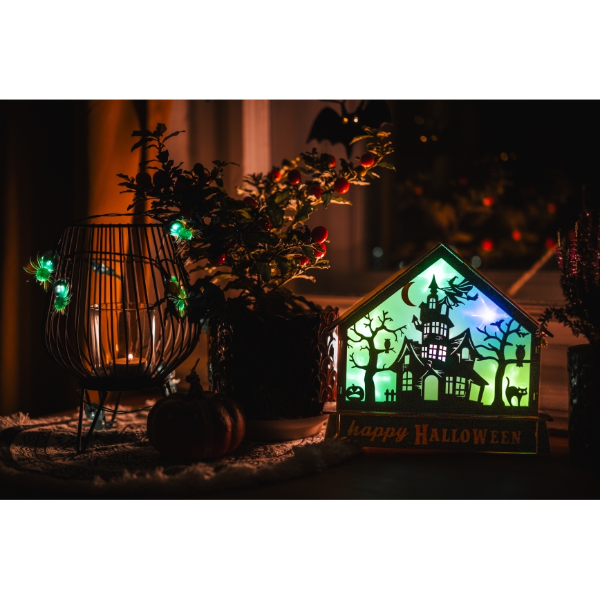 LED Dekoration HALLOWEEN LED/2xAA/Flerfärgad spökhus