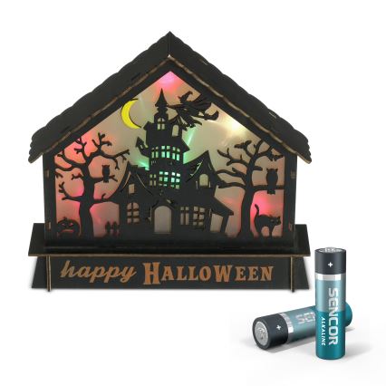 LED Dekoration HALLOWEEN LED/2xAA/Flerfärgad spökhus