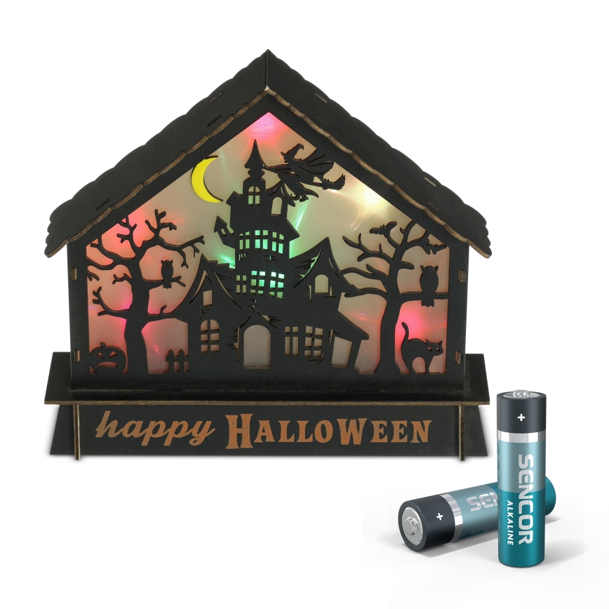LED Dekoration HALLOWEEN LED/2xAA/Flerfärgad spökhus