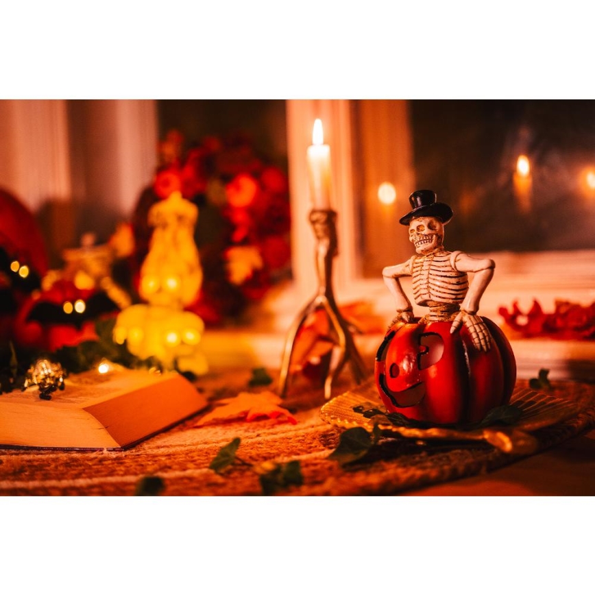 LED Dekoration HALLOWEEN LED/2xLR44/varm vit Skelett i pumpa harts