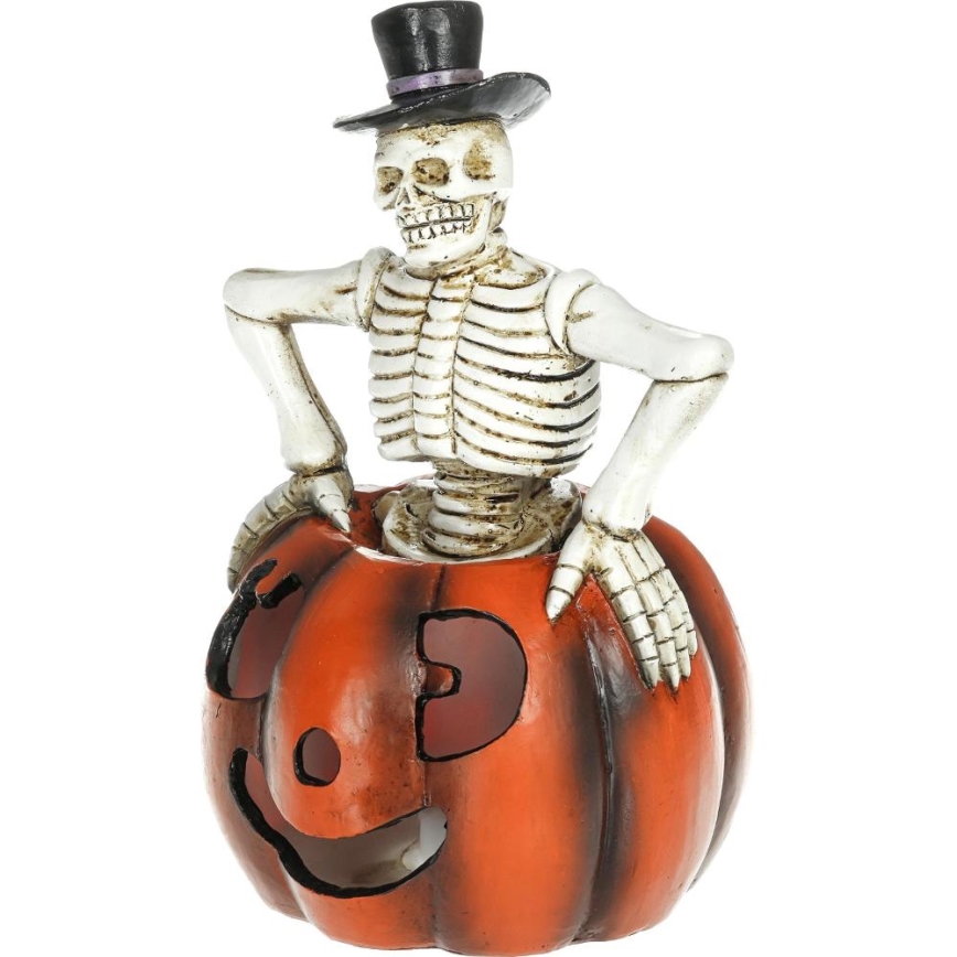 LED Dekoration HALLOWEEN LED/2xLR44/varm vit Skelett i pumpa harts