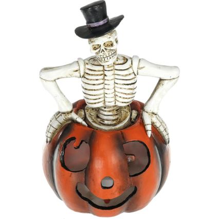 LED Dekoration HALLOWEEN LED/2xLR44/varm vit Skelett i pumpa harts