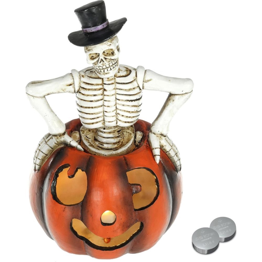 LED Dekoration HALLOWEEN LED/2xLR44/varm vit Skelett i pumpa harts