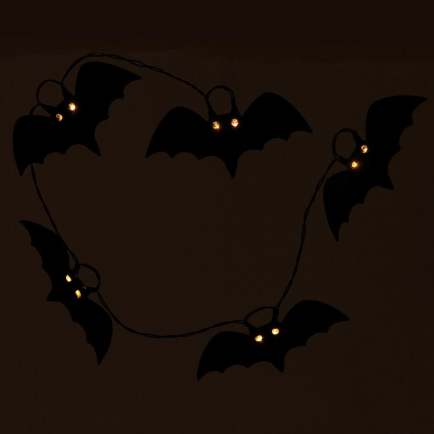 LED dekorativ kedja HALLOWEEN 10xLED/2xAA/varm vit 1,3m fladdermöss