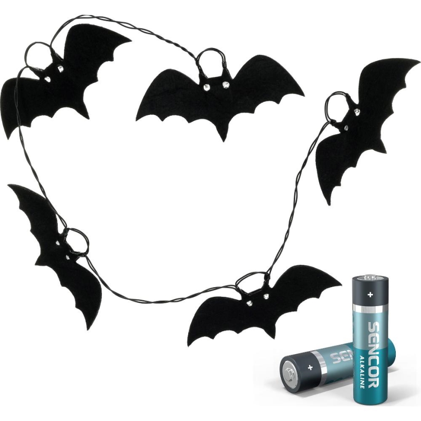 LED dekorativ kedja HALLOWEEN 10xLED/2xAA/varm vit 1,3m fladdermöss