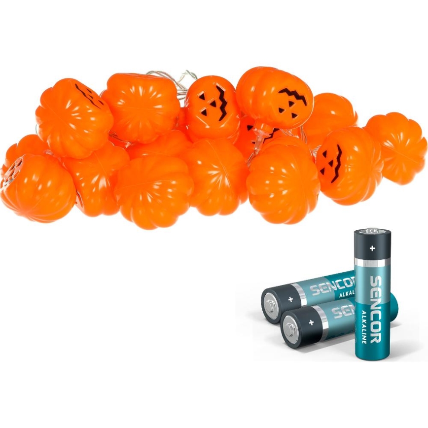 LED dekorativ kedja HALLOWEEN 20xLED/3xAA/varm vit 3,3m pumpor