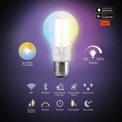 LED Ljusreglerad glödlampa FILAMENT A60 E27/7W/230V 2700-6500K Wi-Fi Tuya