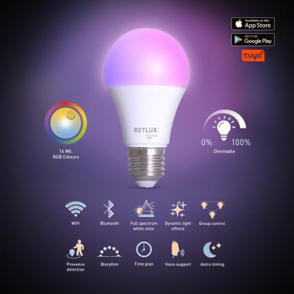 LED RGBW dimbar lampa A60 E27/9W/230V 2700-6500K Wi-Fi Tuya