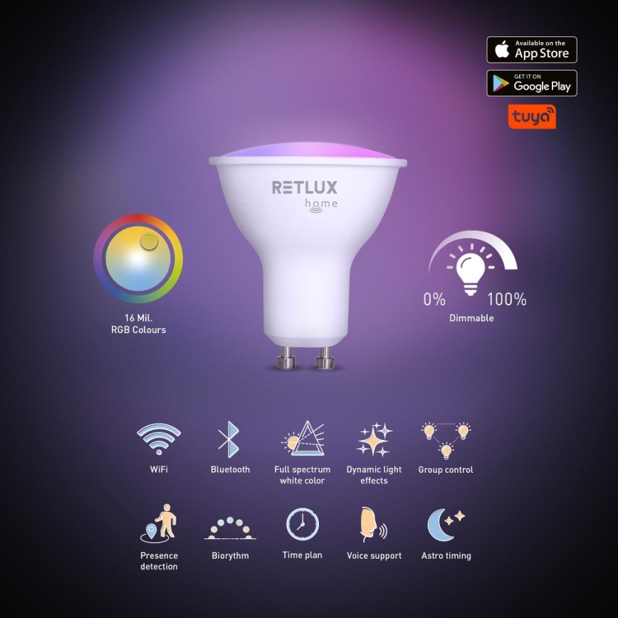 LED RGBW dimbar lampa MR16 GU10/4,5W/230V 2700-6500K Wi-Fi Tuya