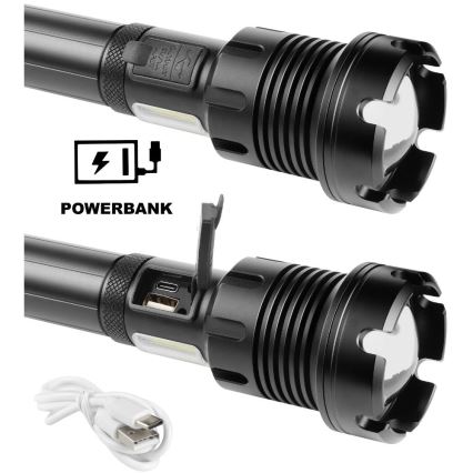 LED Uppladdningsbar ficklampa i aluminium med strömbanksfunktion LED/4400 mAh 2200 lm IP44