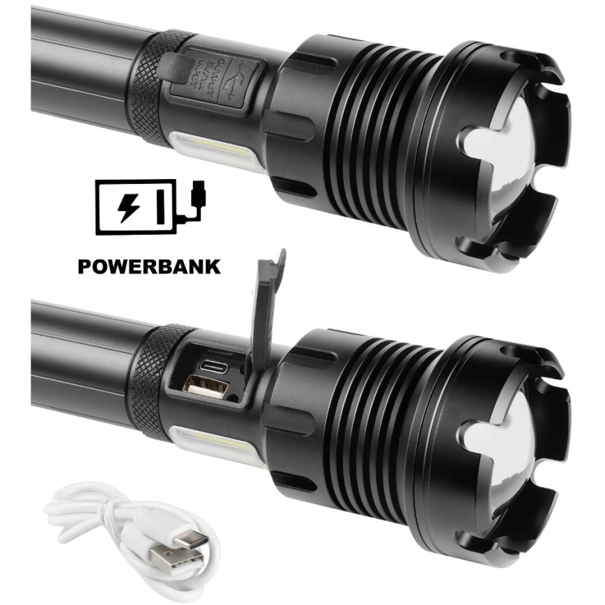 LED Uppladdningsbar ficklampa i aluminium med strömbanksfunktion LED/4400 mAh 2200 lm IP44