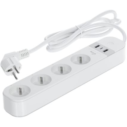 Smart förlängning kabel med strömbrytare 4Z Typ E + 2x USB-A + 1x USB-C 1,5m Wi-Fi Tuya vit
