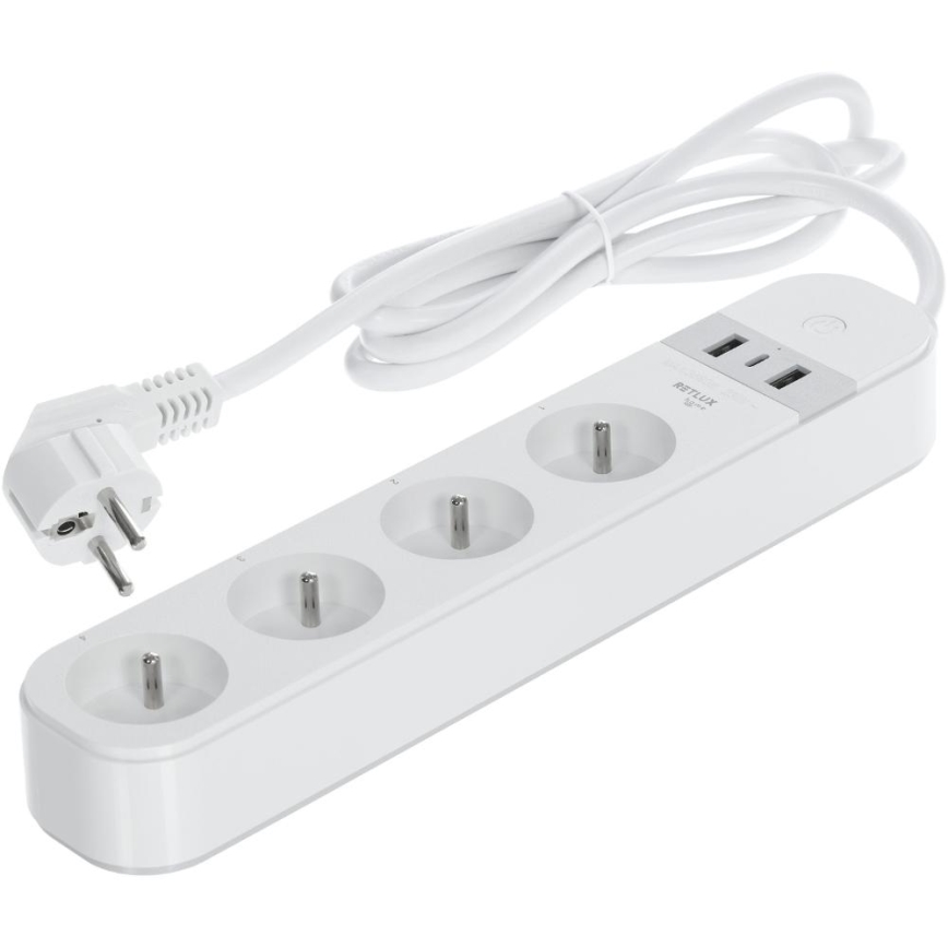 Smart förlängning kabel med strömbrytare 4Z Typ E + 2x USB-A + 1x USB-C 1,5m Wi-Fi Tuya vit