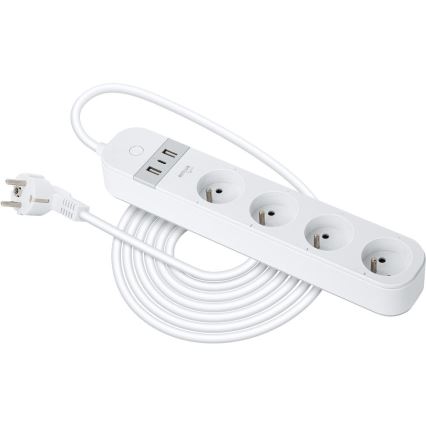 Smart förlängning kabel med strömbrytare 4Z Typ E + 2x USB-A + 1x USB-C 1,5m Wi-Fi Tuya vit