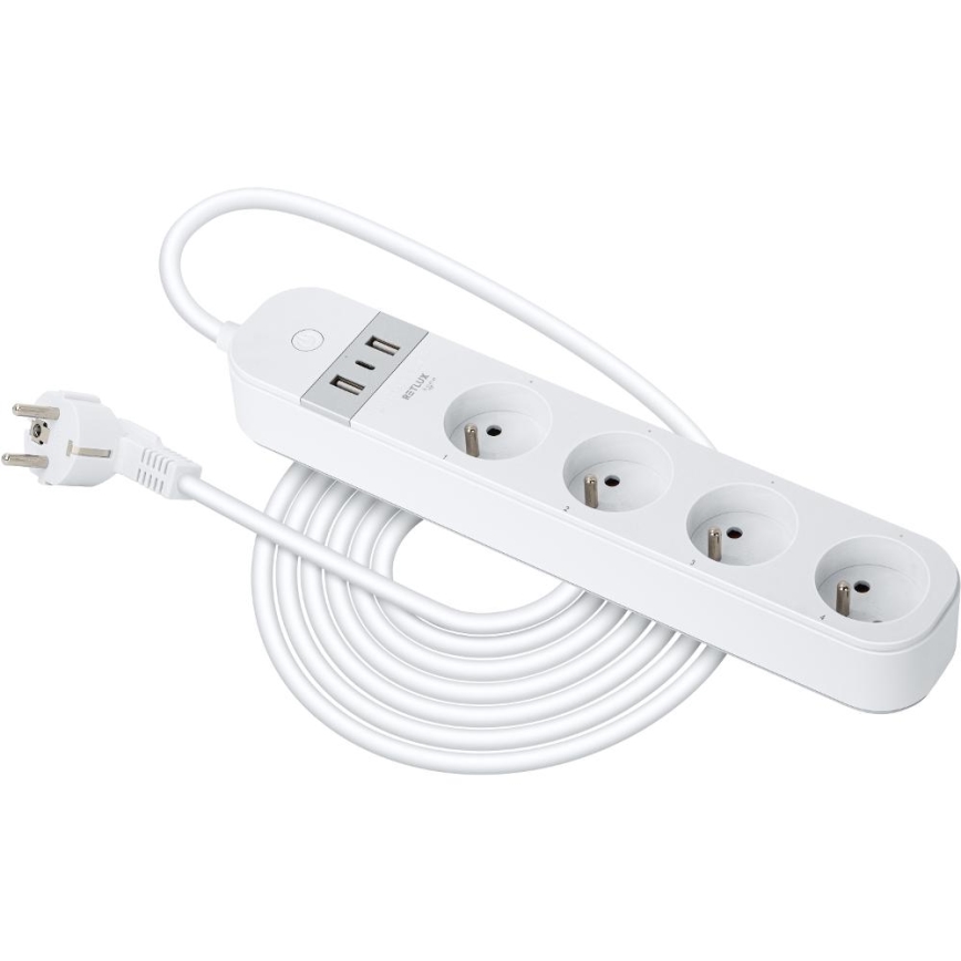 Smart förlängning kabel med strömbrytare 4Z Typ E + 2x USB-A + 1x USB-C 1,5m Wi-Fi Tuya vit