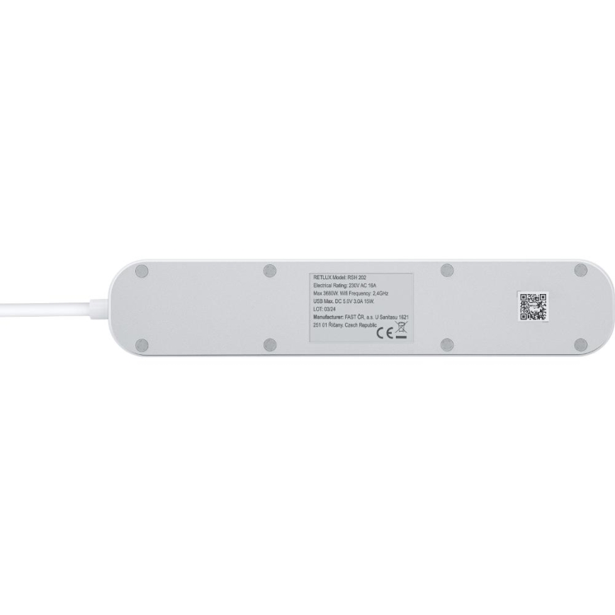 Smart förlängning kabel med strömbrytare 4Z Typ E + 2x USB-A + 1x USB-C 1,5m Wi-Fi Tuya vit