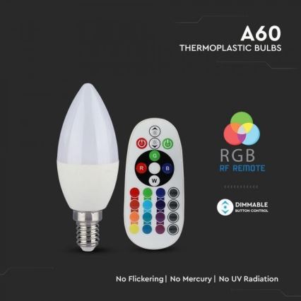RGB Dimbar LED-lampa E14/3,5W/230V 6400K + Fjärrstyrd