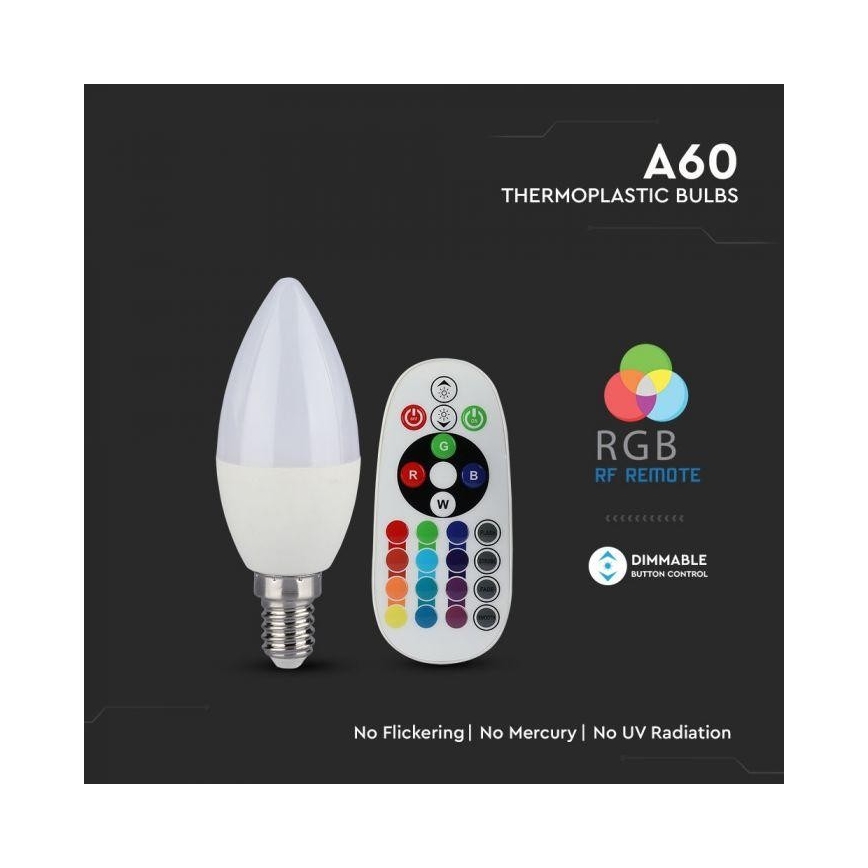 RGB Dimbar LED-lampa E14/3,5W/230V 6400K + Fjärrstyrd