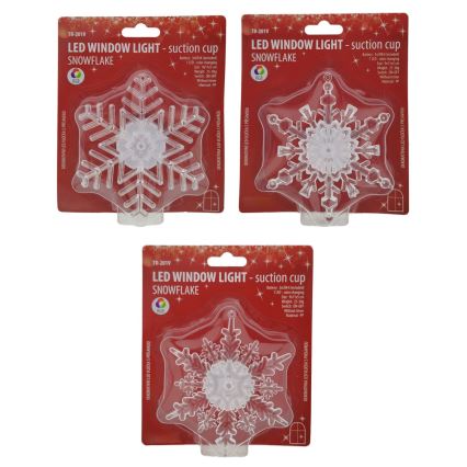 RGB-LED juldekoration i form av snöflinga med sugpropp, drivs av 3x LR44-batterier