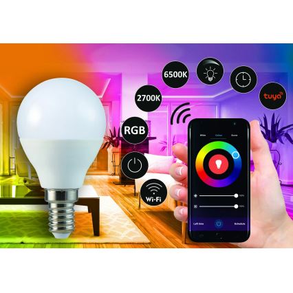 RGB LED Ljusreglerad glödlampa G45 E14/5,5W/230V 3000-6500K Wi-fi Tuya