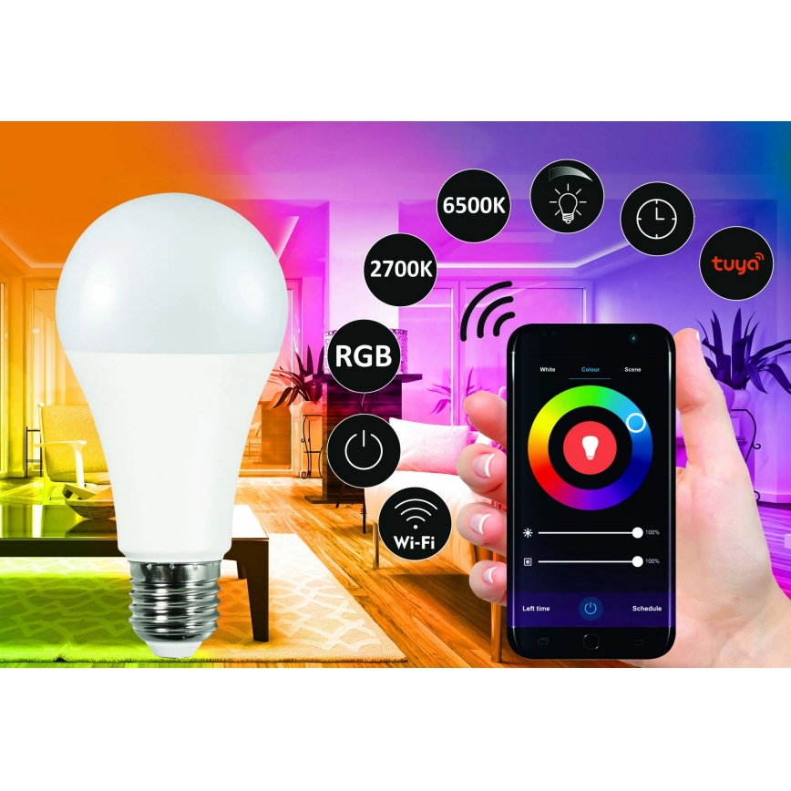 RGBW LED Ljusreglerad glödlampa A65 E27/11W/230V 2700-6500K Wi-Fi Tuya