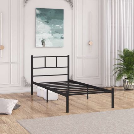 Robust enkelsäng i metall ROVAN 90 x 200 cm, svart – maxbelastning 120 kg