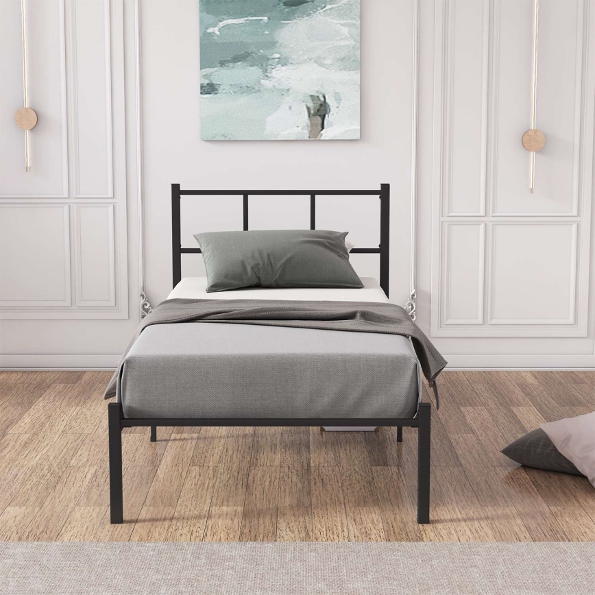 Robust enkelsäng i metall ROVAN 90 x 200 cm, svart – maxbelastning 120 kg