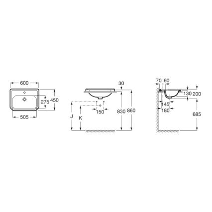 Roca A3270A5000 - Infälld tvättställ CARMEN 60x45 cm keramik/vit