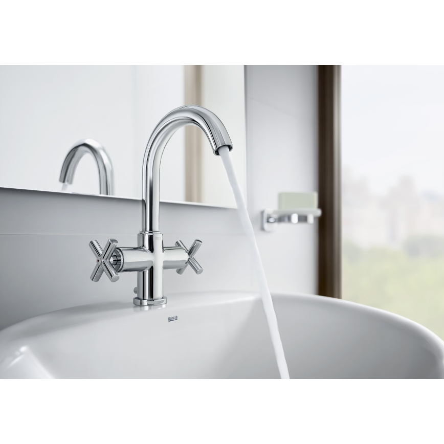 Roca A5A3043C00 - Kran till handfat + avlopp med bräddavlopp LOFT 27 cm skinande krom