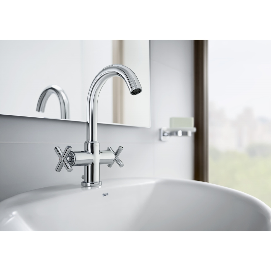 Roca A5A3043C00 - Kran till handfat + avlopp med bräddavlopp LOFT 27 cm skinande krom