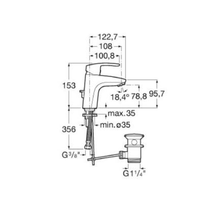 Roca A5A3098C00 - Tvättställsblandare + bottenventil MONODIN 15,3 cm polerad krom