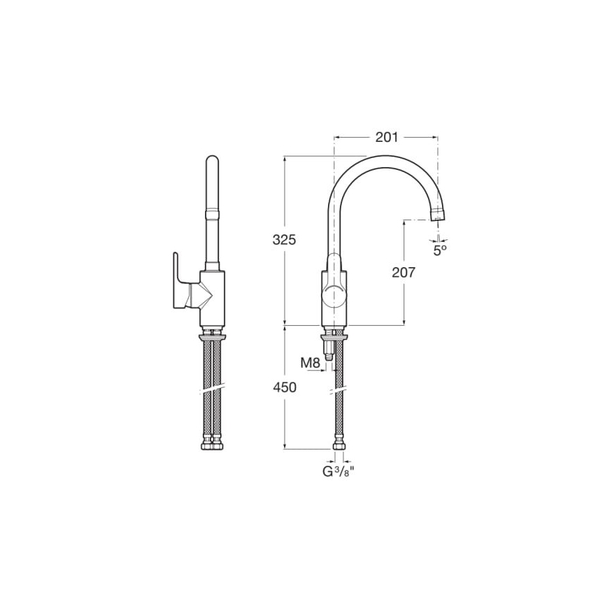 Roca A5A8409C00 - Vaskkran L20 32,5 cm skinande krom
