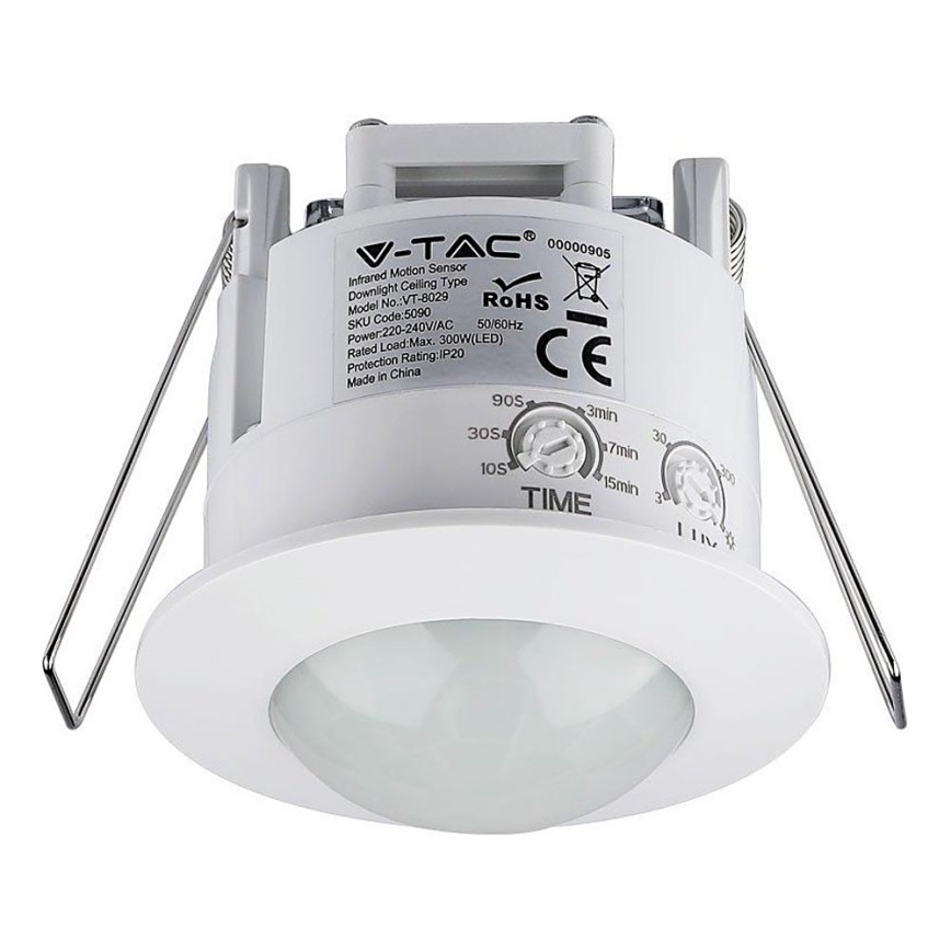 Rörelsesensor infälld PIR 360° 300W/230V vit