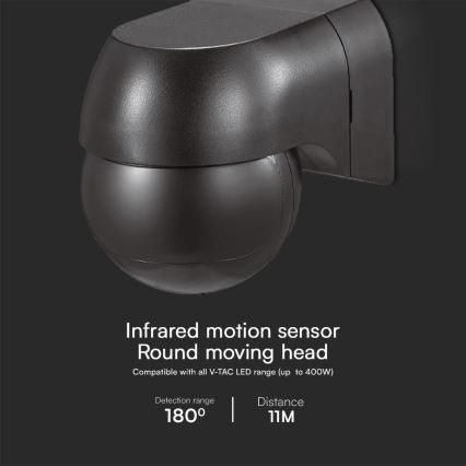 Rörelsesensor PIR 180° 400W/230V IP44 svart