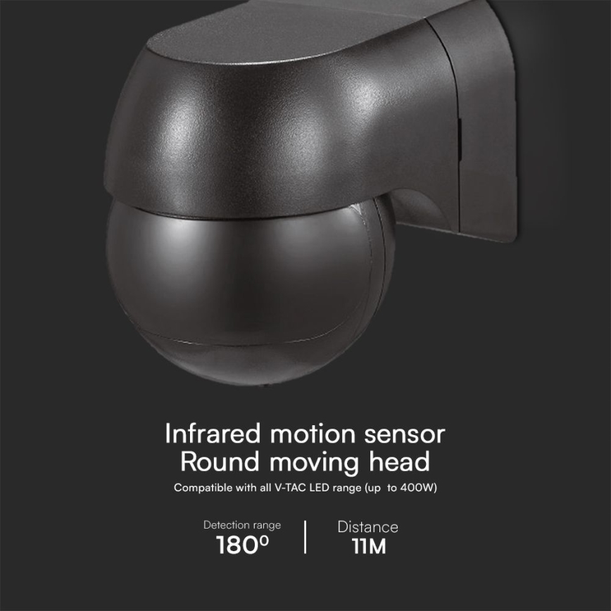 Rörelsesensor PIR 180° 400W/230V IP44 svart