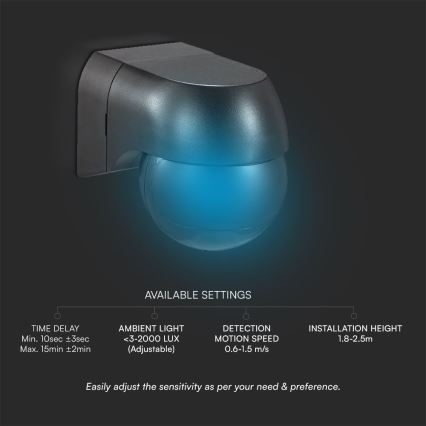 Rörelsesensor PIR 180° 400W/230V IP44 svart