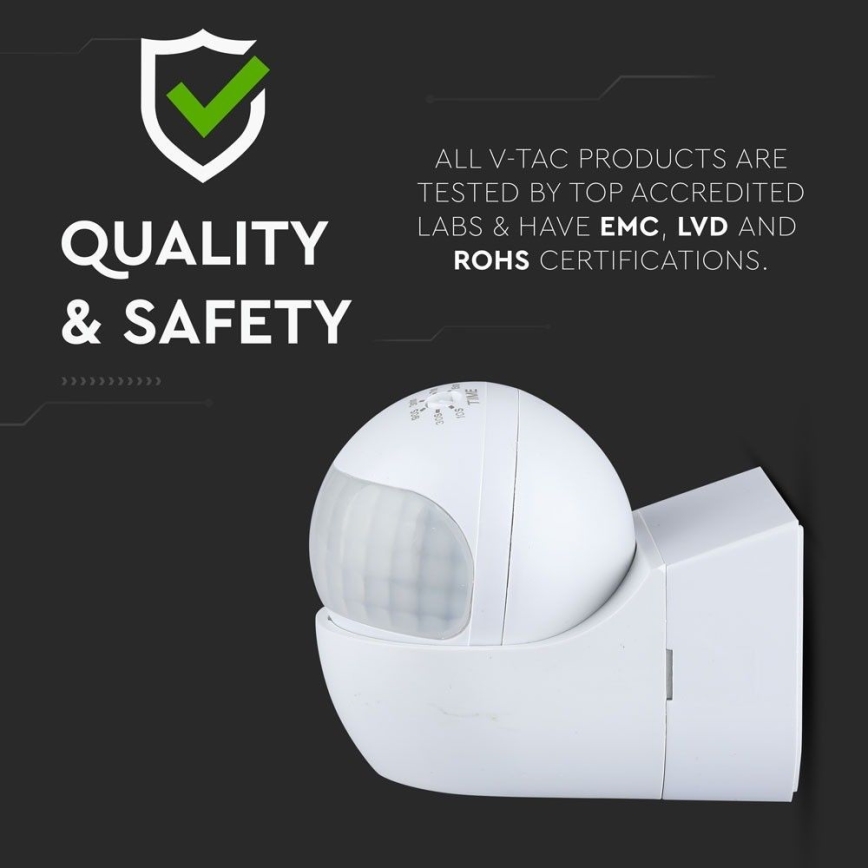 Rörelsesensor PIR 180° 800W/230V IP44 vit