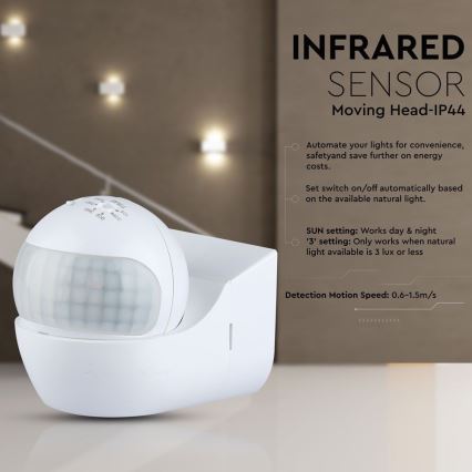 Rörelsesensor PIR 180° 800W/230V IP44 vit