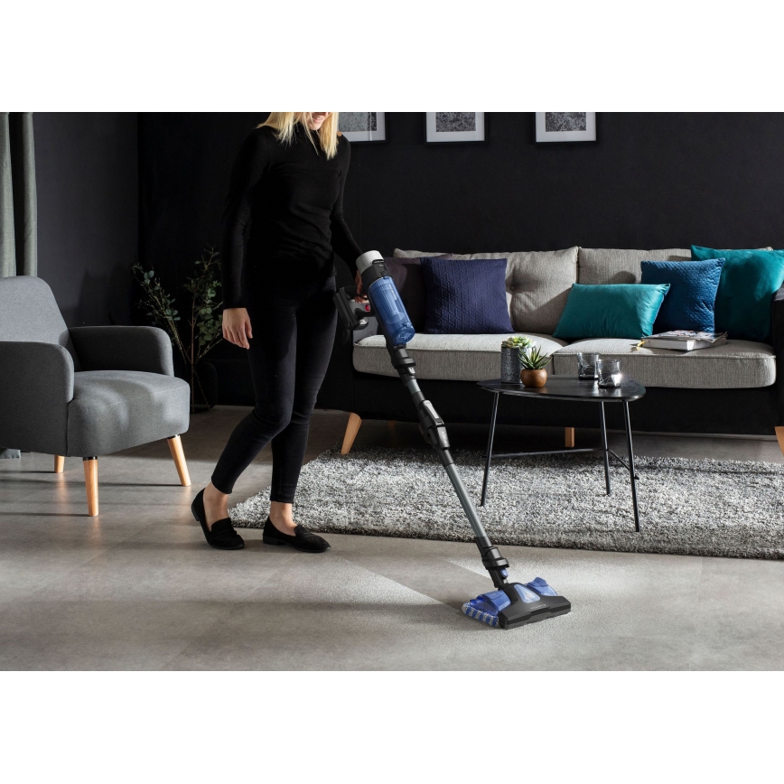 Rowenta - Skaftdammsugare med mopp X-FORCE FLEX ANIMAL AQUA AUTO 04.01.2001 250W/25,2V 2500 mAh svart/blå