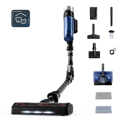 Rowenta - Skaftdammsugare med mopp X-FORCE FLEX ANIMAL AQUA AUTO 04.01.2001 250W/25,2V 2500 mAh svart/blå