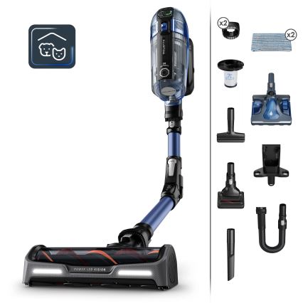 Rowenta - Skaftdammsugare med mopp X-FORCE FLEX ANIMAL AQUA AUTO 3i1 480W/32,4V 2500 mAh blå