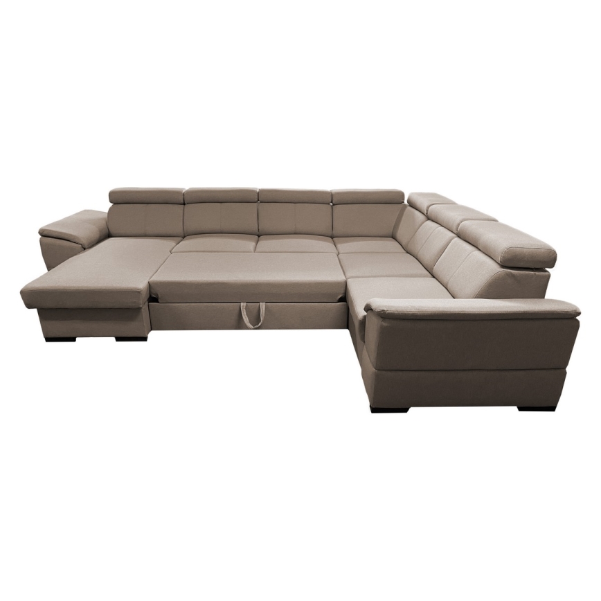 Bäddbar hörnsoffa i U-form med förvaringsutrymme GRANADA beige