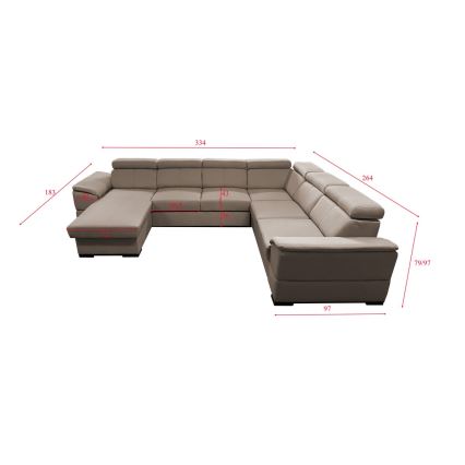 Bäddbar hörnsoffa i U-form med förvaringsutrymme GRANADA beige