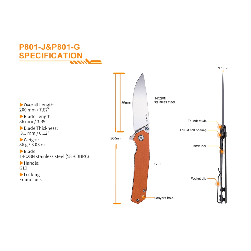 Ruike RUP801G - Vikbar fickkniv 20 cm grön
