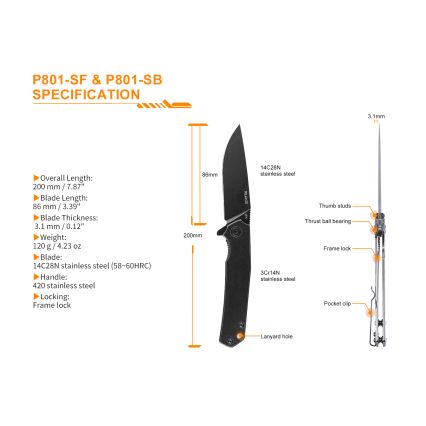 Ruike RUP801SB - Vikbar fickkniv 20 cm grå