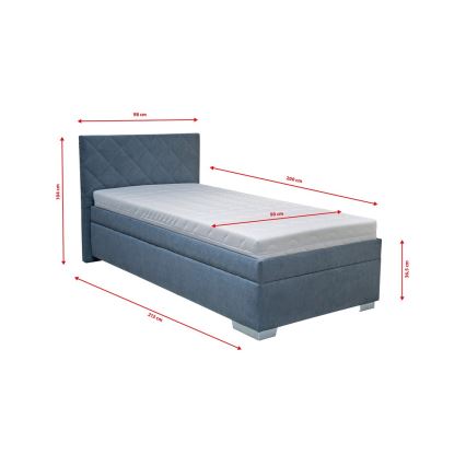 Upphöjd säng med förvaringsutrymme och madrass LANA 90x200 cm blå