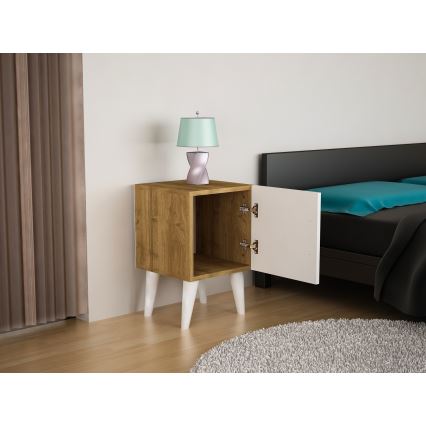 Sängbord BELLINI 55x35 cm vit/brun