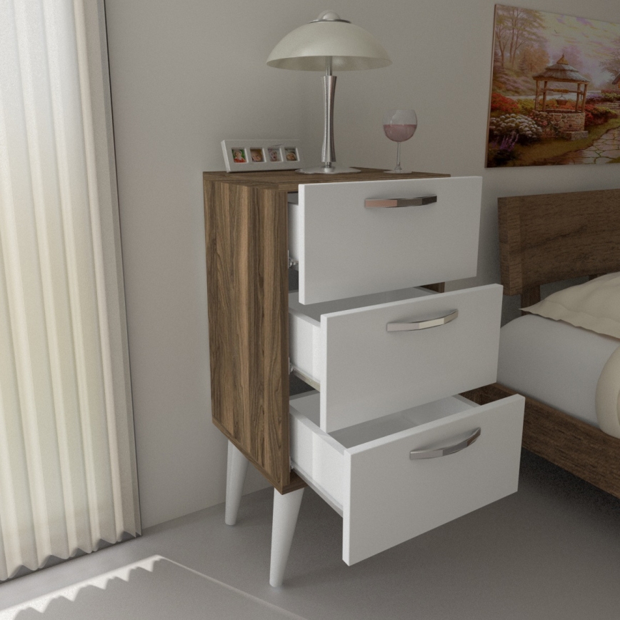 Sängbord BELLINI 80x40 cm brun/vit