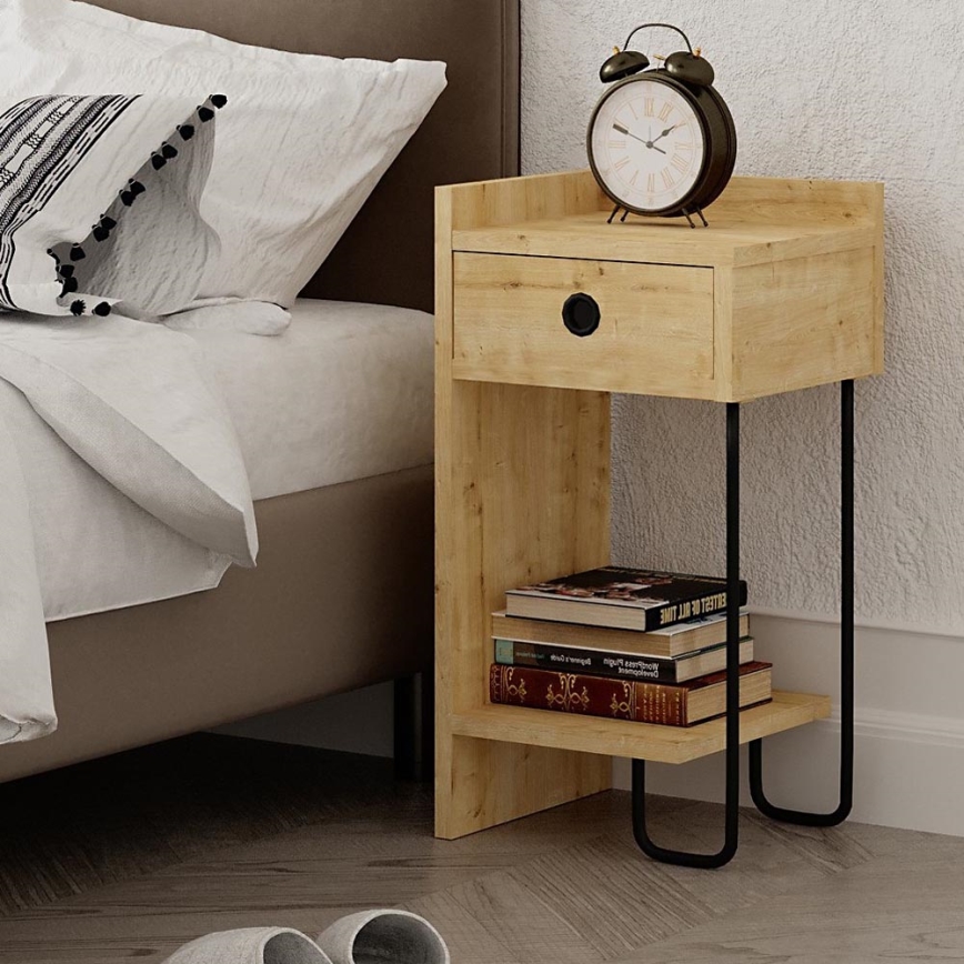 Sängbord CACTUS 60x29,5 cm beige/svart