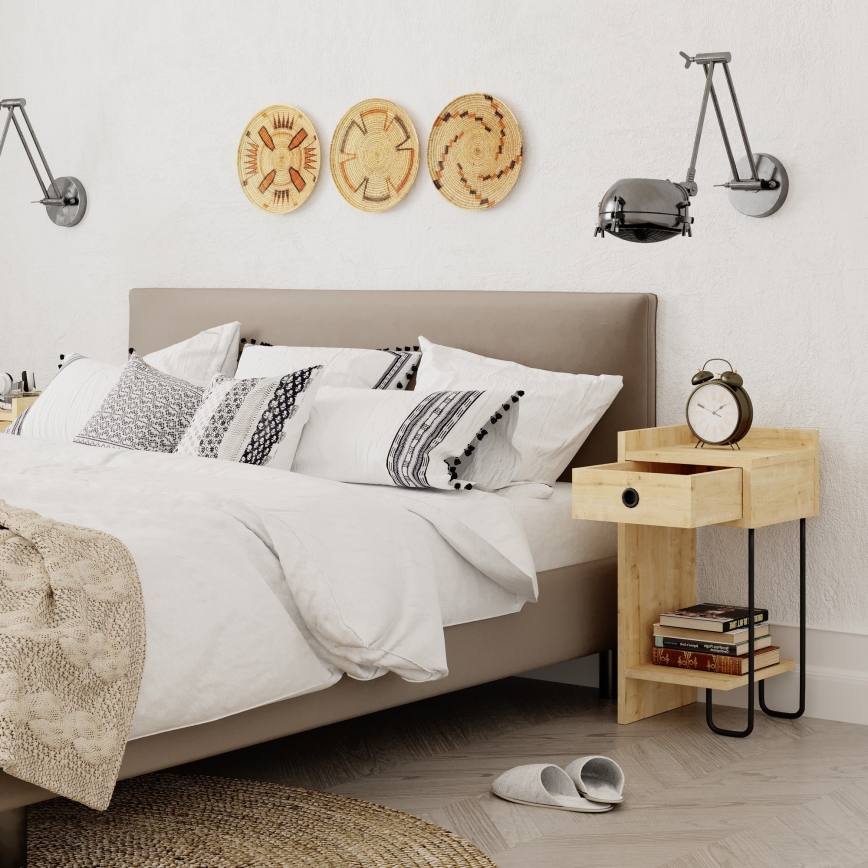 Sängbord CACTUS 60x29,5 cm beige/svart